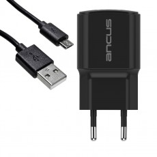 Travel Charger Switching Ancus Supreme Series C60 USB 5V / 1A 5W + Data Cable Jasper USB AM to Micro USB B Black 1m