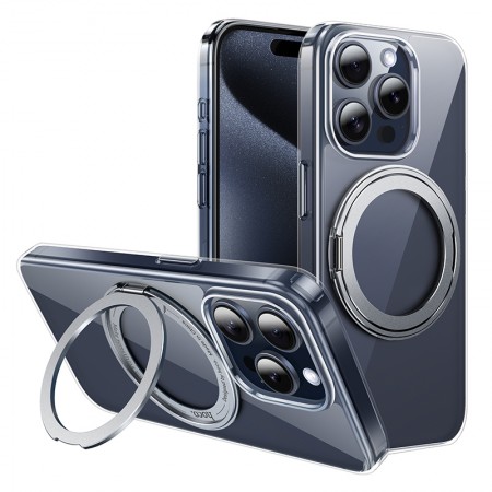 Case Hoco Stand Magnetic Case 2 in 1 Mag-Charge 360° Rotating Ring for Apple iPhone 15 Pro Transparent