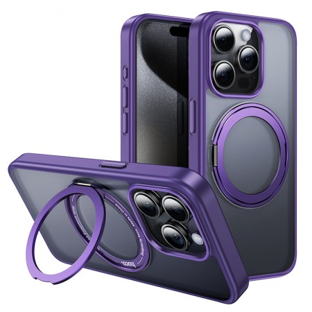 Case Hoco Stand Magnetic Case 2 in 1 Mag-Charge 360° Rotating Ring for Apple iPhone 15 Pro Max Purple