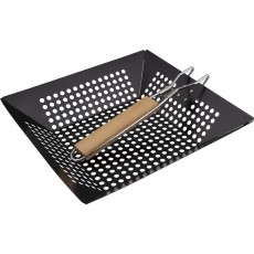 Grill Basket Perforated with Wooden Handle 30x30cm BBQ Lamart LT5031 Black