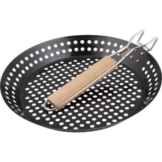 Grill Basket Round Perforated with Wooden Handle 30cm BBQ Lamart LT5032 Black