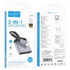 External Sound Card Hoco LS40 USB-C to 2χUSB-C for Mic, Audio and Power Supply Metal Grey