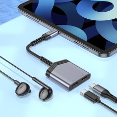 External Sound Card Hoco LS40 USB-C to 2χUSB-C for Mic, Audio and Power Supply Metal Grey