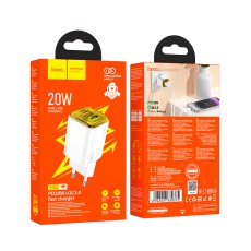 Hoco N52 Monsoon Charger with 2 USB QC3.0 20W and USB-C PD20W Charging Outputs White