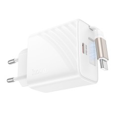 Hoco N58 Travel Charger 30W with 1xUSB-C port and 1xUSB-C Retractable Cable 65cm White