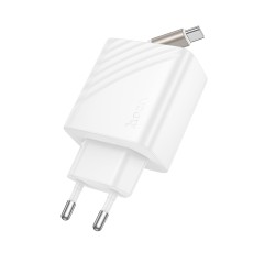 Hoco N58 Travel Charger 30W with 1xUSB-C port and 1xUSB-C Retractable Cable 65cm White