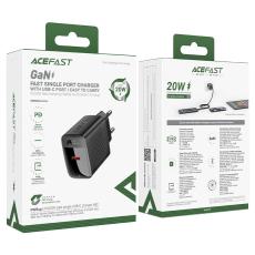 Travel Charger Acefast  A82 GaN USB-C 20W Black + Charging Cable Type c to Type C 1.2m