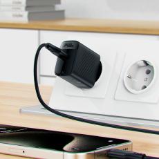 Travel Charger Acefast  A82 GaN USB-C 20W Black + Charging Cable Type c to Type C 1.2m