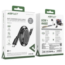 Charging Data Cable Acefast C3-03 USB-C to USB-C Retractable 3A 60W 0,8m Black
