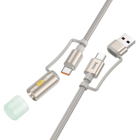 Data Cable Hoco U138 USB-C/USB-A  to USB-C/LED Light 3A PD60W Braided Grey 1.2m