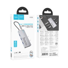 USB Hub Hoco HB50 Wow 5-in-1 USB-C to HDTV+PD+ 3 χ USB3.0  Grey 18cm