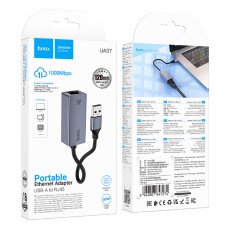 Hoco UA37 USB-Α to RJ45 OTG 10/100/1000Mbps 12cm Metal Grey