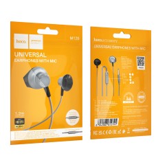 Hands Free Hoco M125 Smart Earphones Stereo 3.5mm with Microphone and Operation Control Button 1.2m Metal Grey
