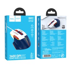 Wired Gaming Mouse Hoco GM31 Overlord 7 Buttons with Lighting 3600 DPI White-Blue