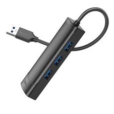 Adapter Hoco HB42 USB to 3 χ USB 3.0  and RJ45 with Data Transfer 1000Mbps Black