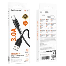 Data Cable Borofone BX119 New USB to USB-C 3A 1m Black