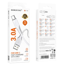 Data Cable Borofone BX119 New USB to USB-C 3A 1m White