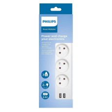 Power Strip Philips SPN3032WA/19 with 3 Inlet Sockets On / Off Switch and 2 USB Ports 2m Cable White
