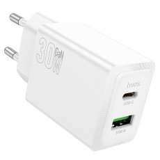 Travel Charger Hoco N71 Nuevo Dual Port GaN PD30W QC3.0A1xUSB-C and 1xUSB-A White