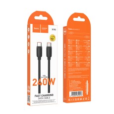 Data Cable Hoco X115 Surpass USB-C to USB-C 240W 5A  Fast Charging Black 1m