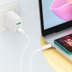 Data Cable Hoco X93 Force USB-C to USB-C PD60W 3A Fast Charging White 1m