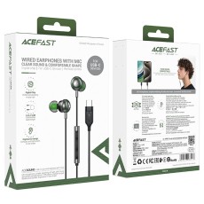 Hands Free Acefast L5 Earphones Stereo USB-C Braided Black 1.2m with HD Mic and Operation Buttons Compatible with All USB-C Devices