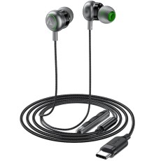 Hands Free Acefast L5 Earphones Stereo USB-C Braided Black 1.2m with HD Mic and Operation Buttons Compatible with All USB-C Devices