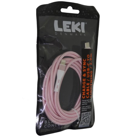 Data and Charging Cable Leki Black Concept USB-C to Lightning Braided Pink 2m