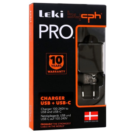 Leki Pro Travel Charger with USB and USB-C 5V 3.0A Black