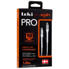 Data and Charging Cable Leki Pro Reinforced Cable and Ports USB-C  to Lightning White 1m