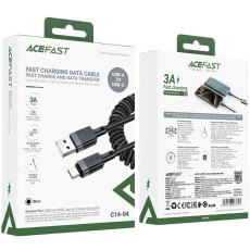 Data Cable Acefast C14-04 USB-A  to USB-C 3A Fast Charge USB2.0 Spring Braided Black 1.2m