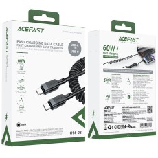 Data Cable Acefast C14-03 USB-C to USB-C PD60W 3A Fast Charge USB2.0 Spring Braided Black 1.2m