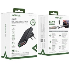 Travel Charger Acefast A100 Angled Ultra Thin Fast Charging 2xUSB-C 1xUSB-A PD65W QC3.0 GaN Black