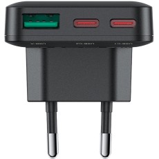 Travel Charger Acefast A100 Angled Ultra Thin Fast Charging 2xUSB-C 1xUSB-A PD65W QC3.0 GaN Black