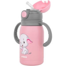 Stainless Steel & Plastic Thermos Cup N'oveen TB566 300ml Double Walls with Strap and Interchangeable Caps Pink