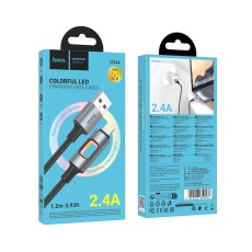 Cable Hoco U144 USB-A  to Lightning Fast Charging 2.4A with Lighting Braided Black 1.2m