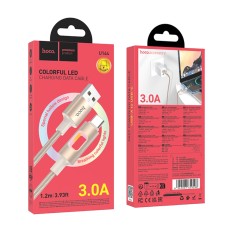 Cable Hoco U144 USB-A  to USB-C Fast Charging 3A with Lighting Braided Gold 1.2m