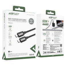 Cable Acefast C20-03 Aluminum Alloy USB-C to USB-C 60W 20V/3A USB2.0 Braided Black 1.2m