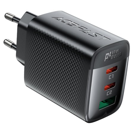 Travel Charger Acefast A108 Fast Charging 2xUSB-C + 1xUSB-A PD67W GaN Black