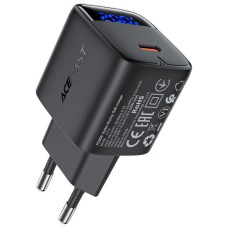 Travel Charger Acefast A113 Fast Charging USB-C PD20W GaN with Digital Display Black
