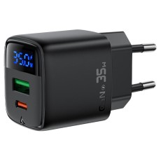 Travel Charger Acefast A116 Fast Charging USB-C PD35W GaN with Digital Display Black