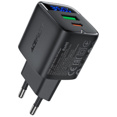 Travel Charger Acefast A116 Fast Charging USB-C PD35W GaN with Digital Display Black