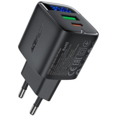 Travel Charger Acefast A116 Fast Charging USB-C PD35W GaN with Digital Display Black
