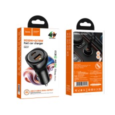 Car Charger Hoco DZ27 48W 1xUSB-C PD30W 1xUSB-A QC3.0 with Light Indicator Black