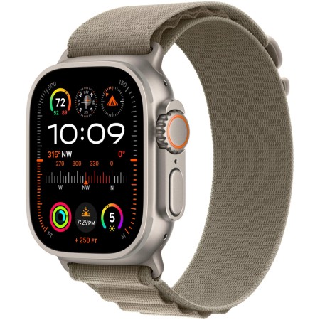 Apple Watch Ultra 2 49mm GPS eSIM NFC IP6X Titanium Case with Olive Alpine Loop MREX3FD/A