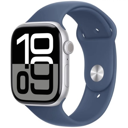 Apple Watch Series 10 Aluminum 46mm GPS NFC IP6X Aluminum Case Silver with Denim Sport Band MWWL3QH/A
