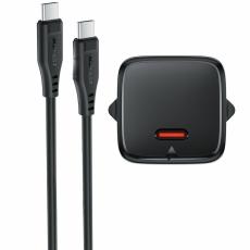 Travel Charger Acefast A118 Mini Fast Charging 1xUSB-C PD30W QC3.0 GaN with USB-C to USB-C Cable 1.2m Black