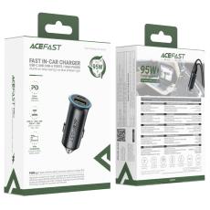 Car Charger Acefast B16 1xUSB-C 1xUSB-A PD95W QC3.0 Aluminum Housing with Ambient Light Grey