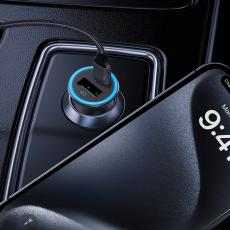 Car Charger Acefast B16 1xUSB-C 1xUSB-A PD95W QC3.0 Aluminum Housing with Ambient Light Grey