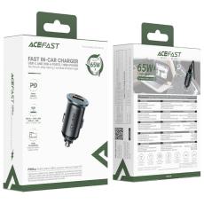 Car Charger Acefast B15 1xUSB-C 1xUSB-A PD65W QC3.0 Aluminum Housing with Ambient Light Grey